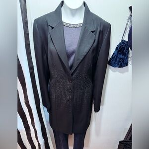 Elegant Navy  Blazer with Floral Studded Design